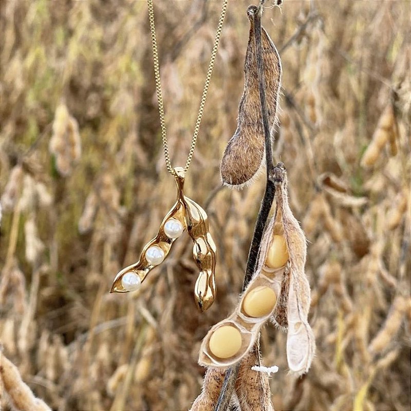 Colar Soja Com Perola Agro - Semijoia Banhada a Ouro 18k