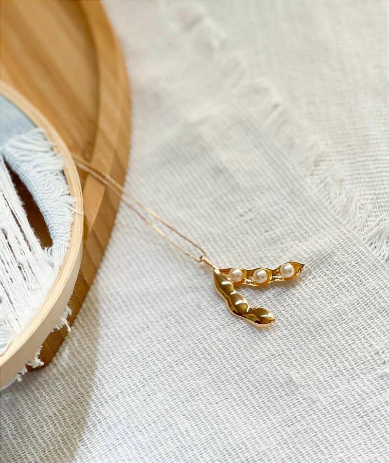 Colar Soja Com Perola Agro - Semijoia Banhada a Ouro 18k