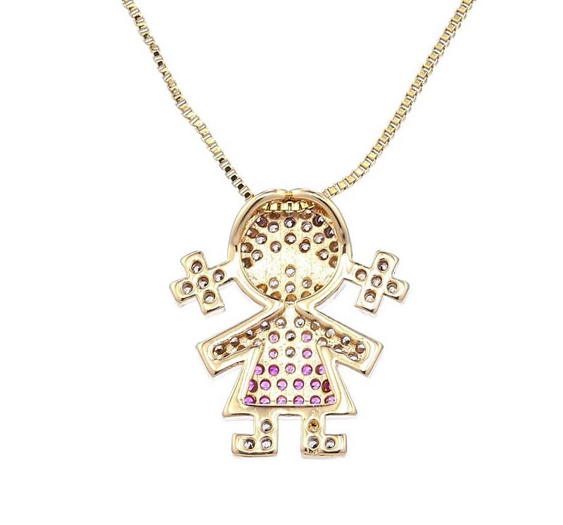 Colar  Filha Menina Vestido Rosa - Semijoia Banhada a Ouro 18k