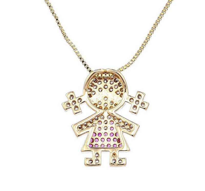 Colar  Filha Menina Vestido Rosa - Semijoia Banhada a Ouro 18k