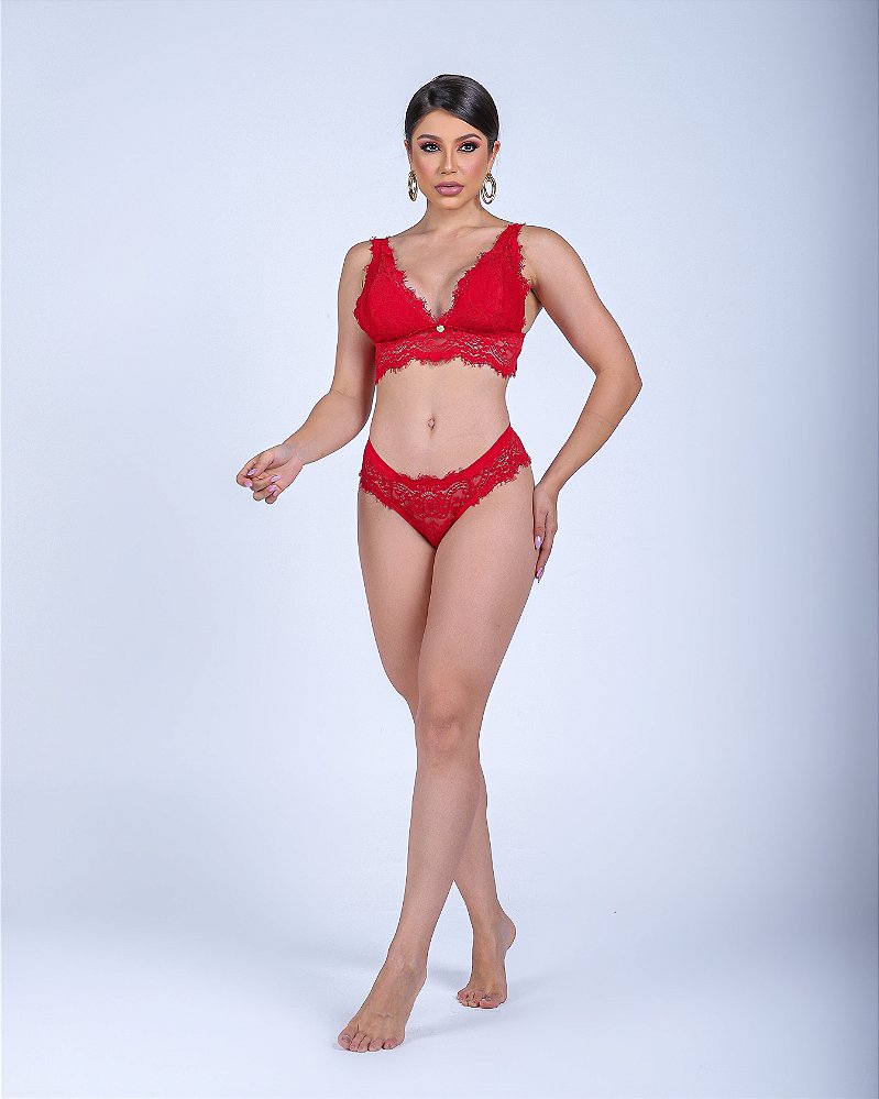 Conjunto Lingerie Anne em Renda Sem Bojo e Sem Aro com Forro em Algodão - Sensual