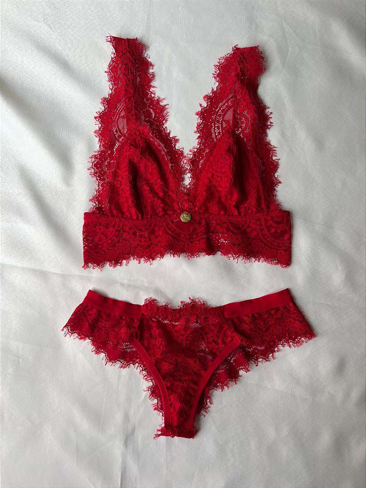 Conjunto Lingerie Anne em Renda Sem Bojo e Sem Aro com Forro em Algodão - Sensual