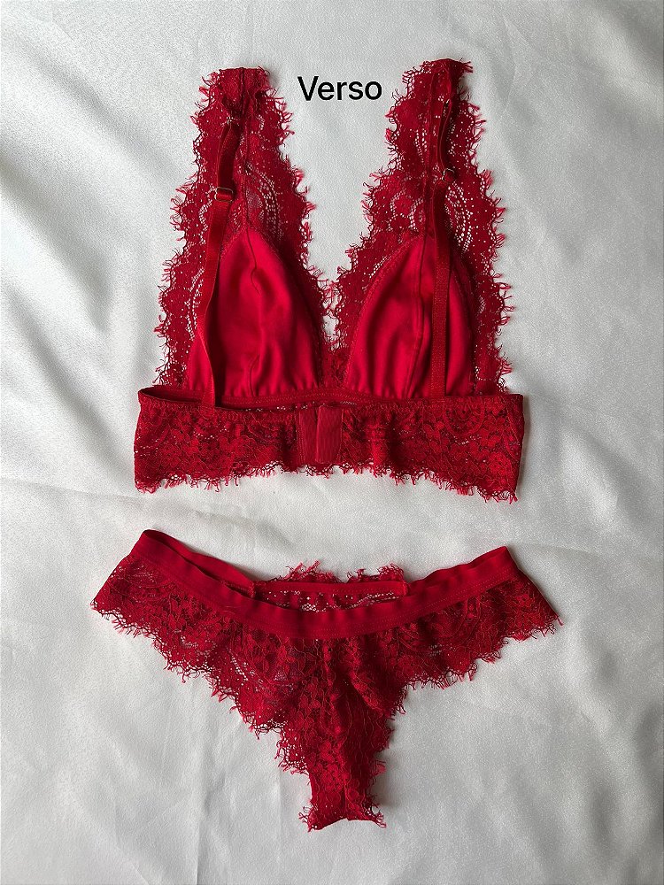 Conjunto Lingerie Anne em Renda Sem Bojo e Sem Aro com Forro em Algodão - Sensual
