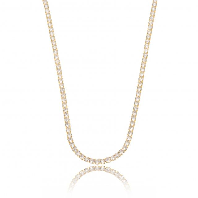 Colar choker Riviera  Cristal Zirconia  Grossa 4mm  - Semijoia Banhada a Ouro 18k
