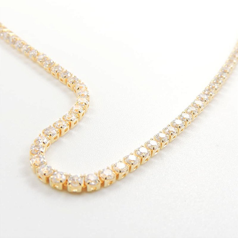 Colar choker Riviera  Cristal Zirconia  Grossa 4mm  - Semijoia Banhada a Ouro 18k