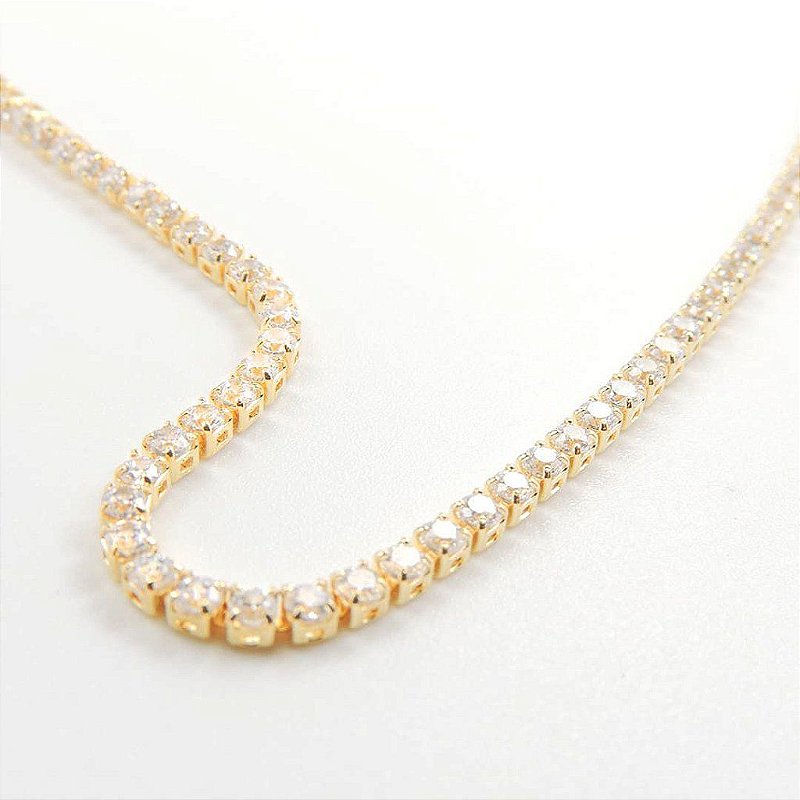 Colar choker Riviera  Cristal Zirconia  Grossa 4mm  - Semijoia Banhada a Ouro 18k