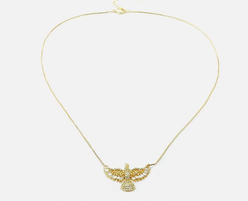 Colar Espirito Santo Cravejado em Zirconia -  Semijoia Banhado a Ouro 18K