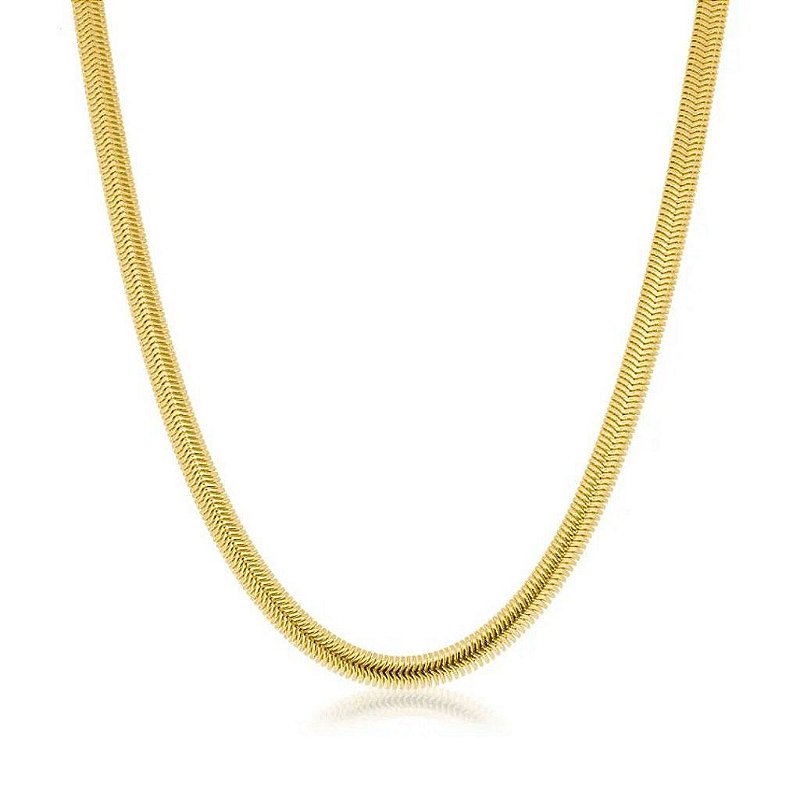 Colar Malha Corrente Lacraia/ Salamandra ou Serpente de 8mm - Semijoia Banhada a Ouro 18K