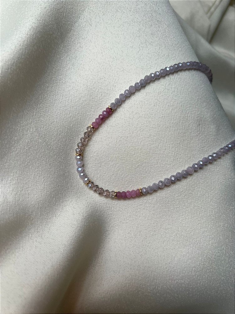 Colar Cristalzinho - Chocker Cristalzinho em Degrade  Colorido - Banhado em ouro 18K