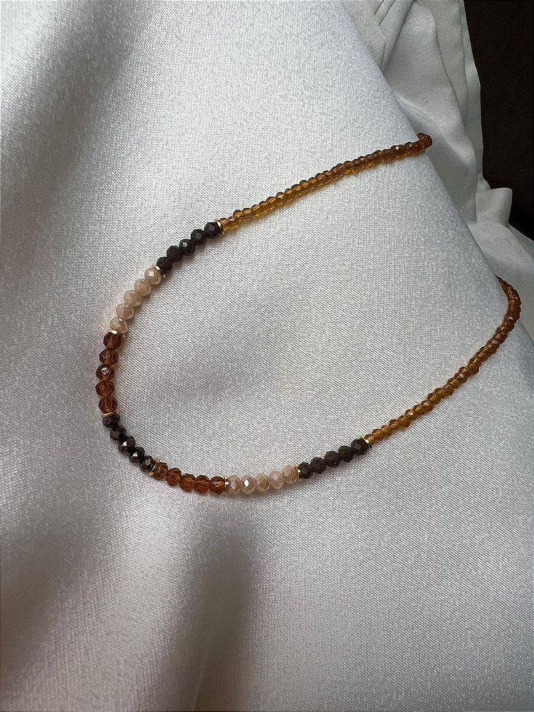 Colar Cristalzinho - Chocker Cristalzinho em Degrade  Colorido - Banhado em ouro 18K