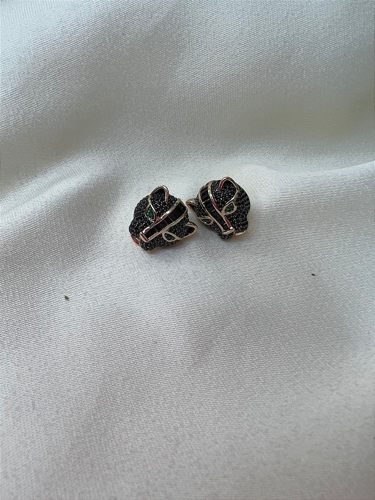 Conjunto Pantera Negra Luxo Preta ou Cristal Todo Cravejado- Semijoia Banhada Ouro 18K