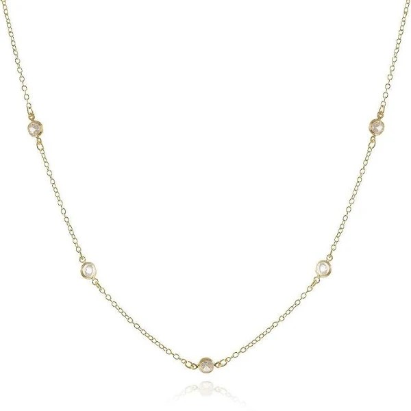 Colar Longo Ponto de Luz (zirconias) 6mm  Inspiração Tiffany 70cm - Semijoia Banho Ouro 18K