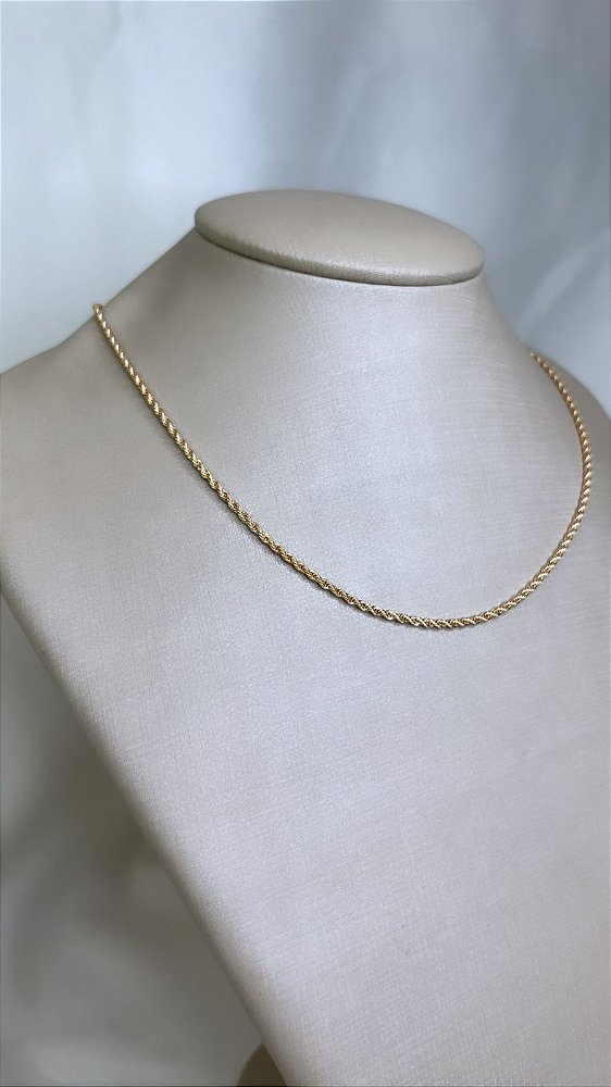 Colar/ Chocker gargantilha Corrente Cabo de Aço/ Baiano Fina Regulável - Semijoia Banhada Ouro 18 K