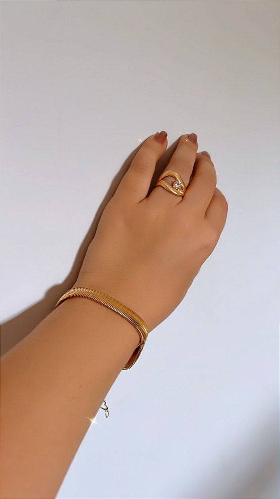 Pulseira Correntaria Malha Lacraia/Salamandra Semijoia Banhada a Ouro 18K