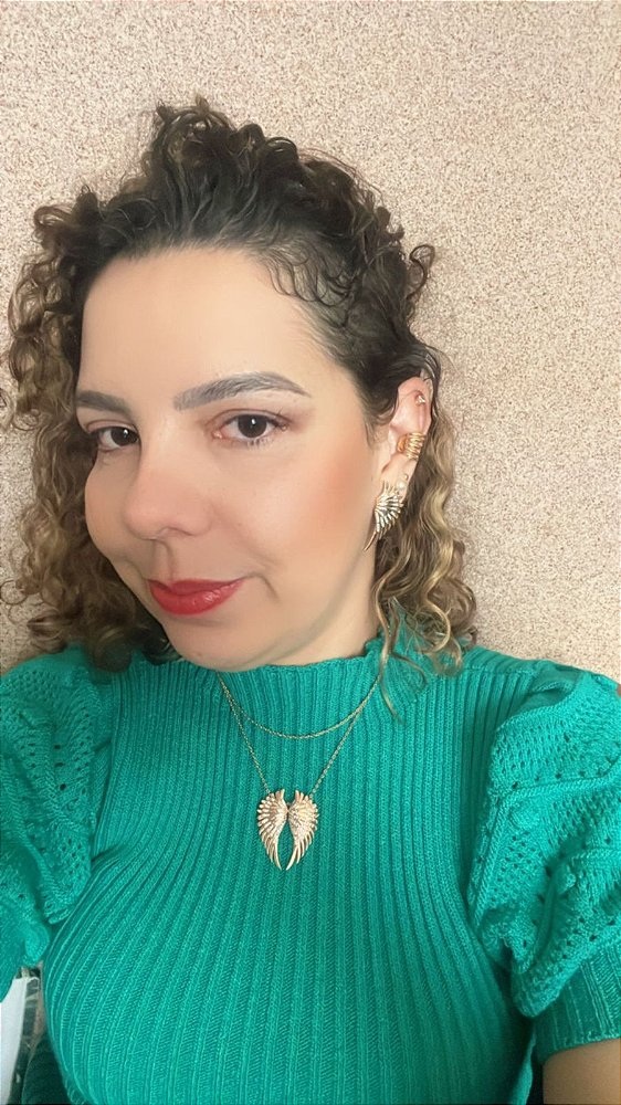 Conjunto Asas de Anjo Com detalhes em Cravejação - BRINCO + COLAR - Banhada a Ouro 18K - Semijoia