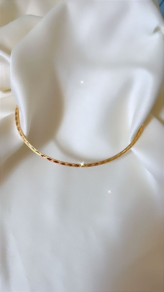 Colar Aro Chocker Trabalhado Fino 3mm - Semijoia Banhada Ouro 18 K