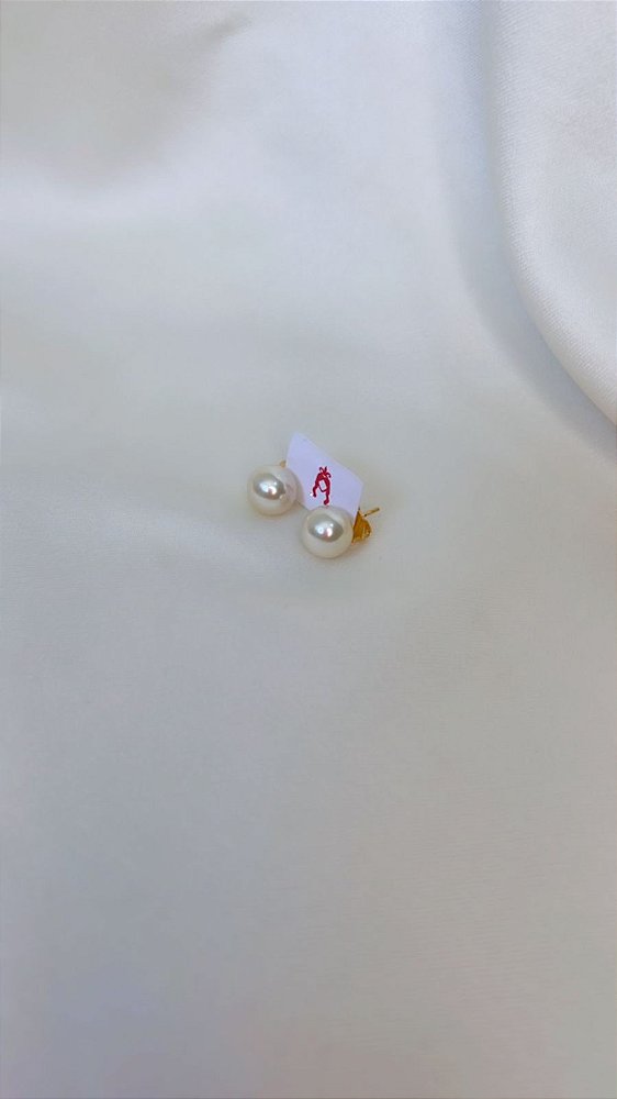 Brinco de Pérola 8mm - Semijóia Banhado 18K