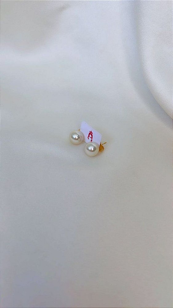 Brinco de Pérola 8mm - Semijóia Banhado 18K