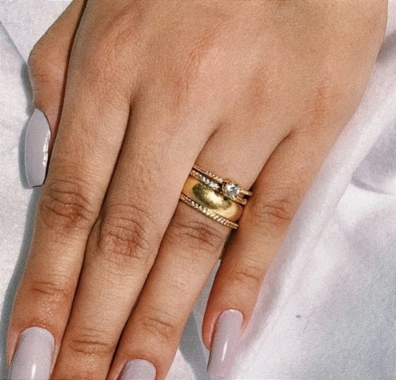 Anel Aparador Cravejado Fino Minimalista - Banhado a Ouro 18k - Semijoia