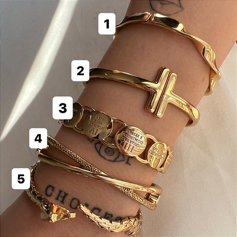 Braceletes Lisos e Trabalhados/ Pulseiras - Semijoias Banhada a Ouro 18K