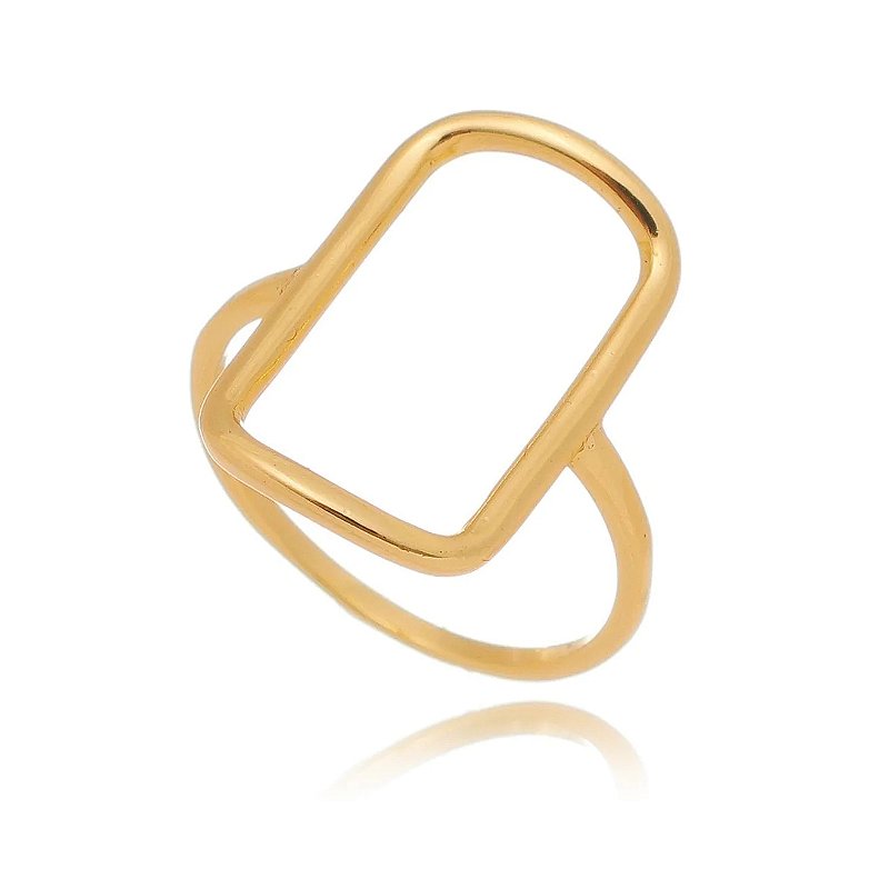 Anel Retângulo Colecionável Minimalista Vazado Delicado - Semijóia Banhada Ouro 18K