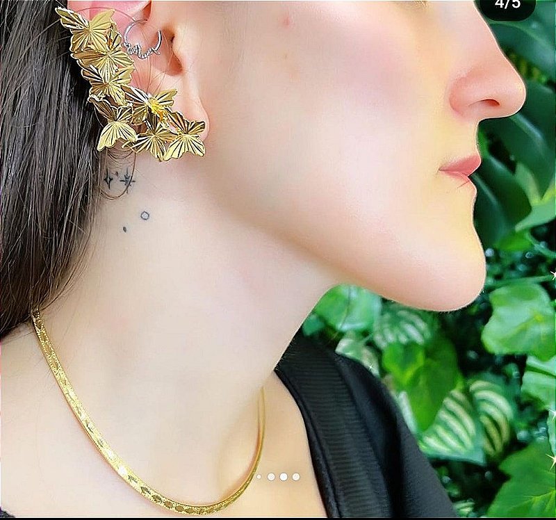 Ear Cuff Borboletas Semijóia Banho Prata e Dourado