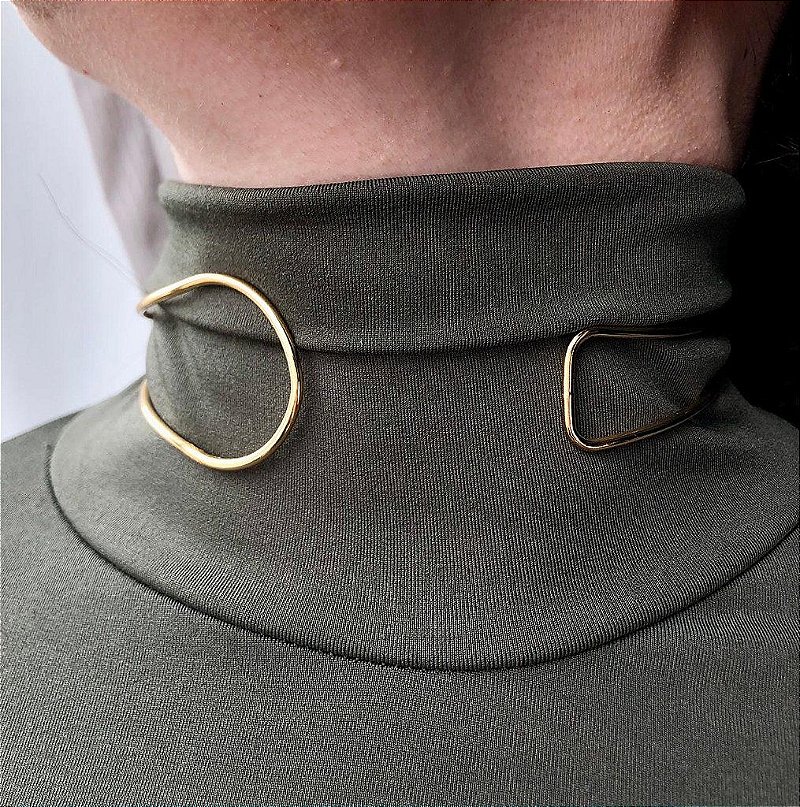 Aro/ Chocker /Gargantilha/Duplo Liso de Encaixe Duas Finalizações - Semijoia Banhada Ouro 18 K