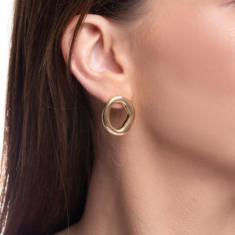 Brinco Circulo Orgnâico ou Argola Frontal Orgânica Grossa Vazada - Semijoia Banhada no Ouro 18K  ou Prata 925