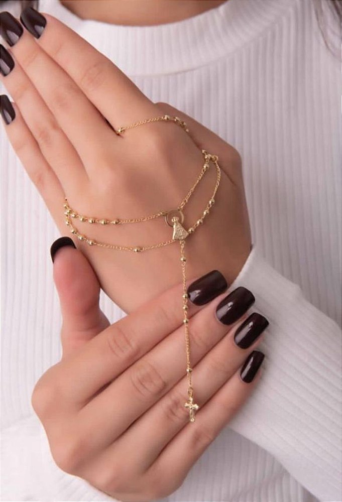 Colar Terço Nossa Senhora e Cruz Delicado- Banhado em Ouro 18K