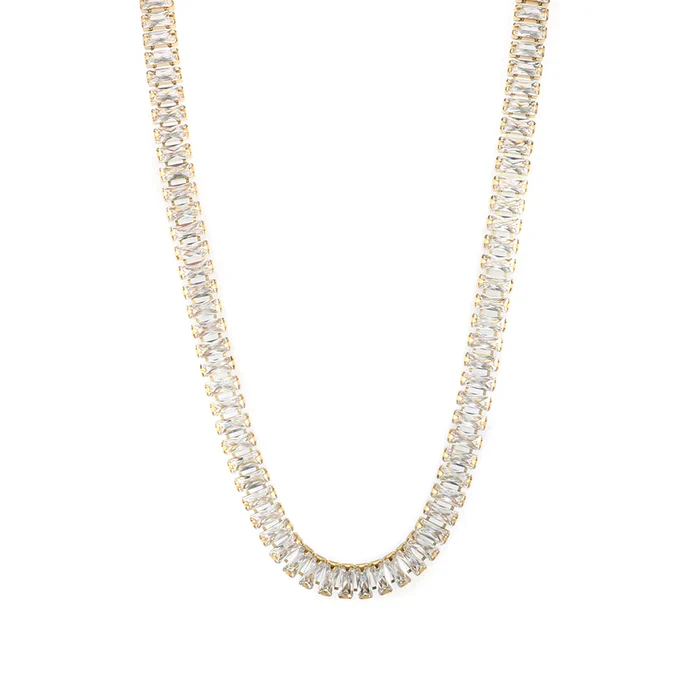 Colar Choker Riviera Baguete de 5,7mm   - Semijoia Banhada a Ouro 18k