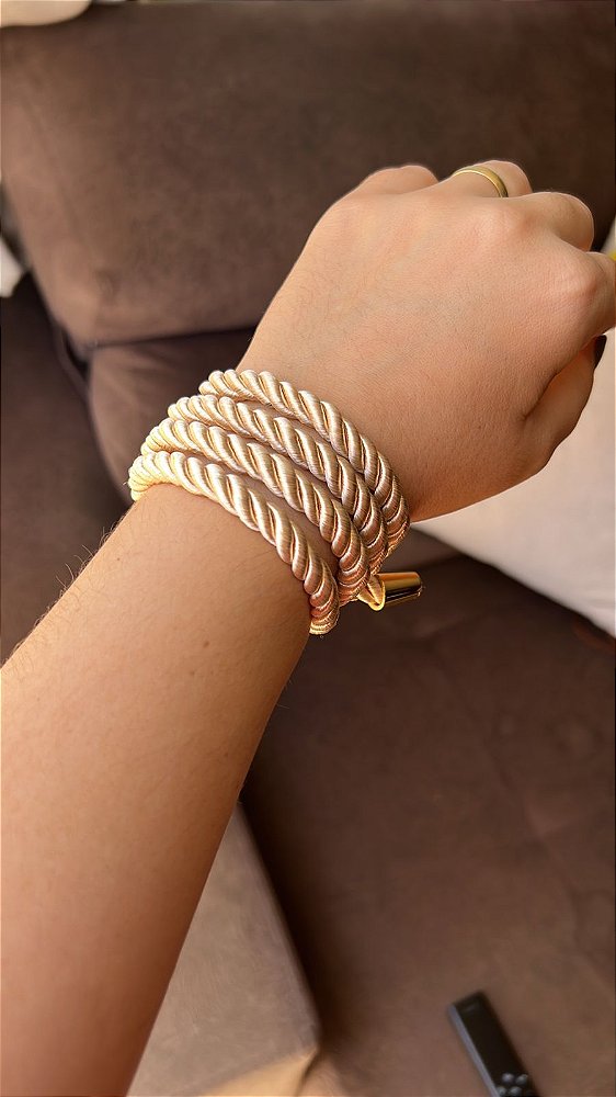 Pulseira Gisele Cordão Grosso Marfim ou Marrom - Semijóia Banhada Ouro 18K