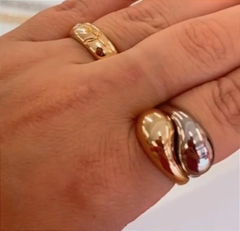 Anel Ajustável Gota Liso Duo- Banhado a Ouro 18K  ou no Rodio