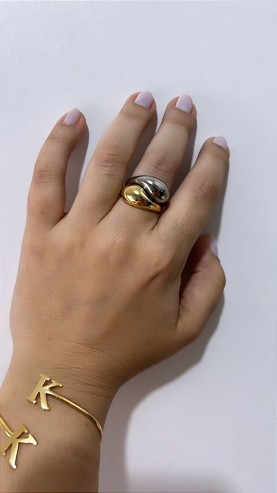Anel Ajustável Gota Liso Duo- Banhado a Ouro 18K  ou no Rodio