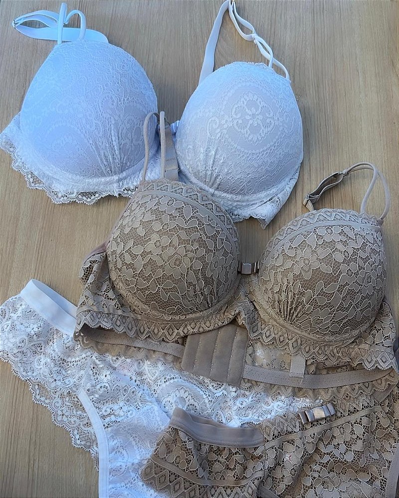Conjunto Leticia Sutiã e Calcinha todo em Renda Com Aro e Bojo Sutia/ Sutian  - Elegante, Charmoso e Sensual