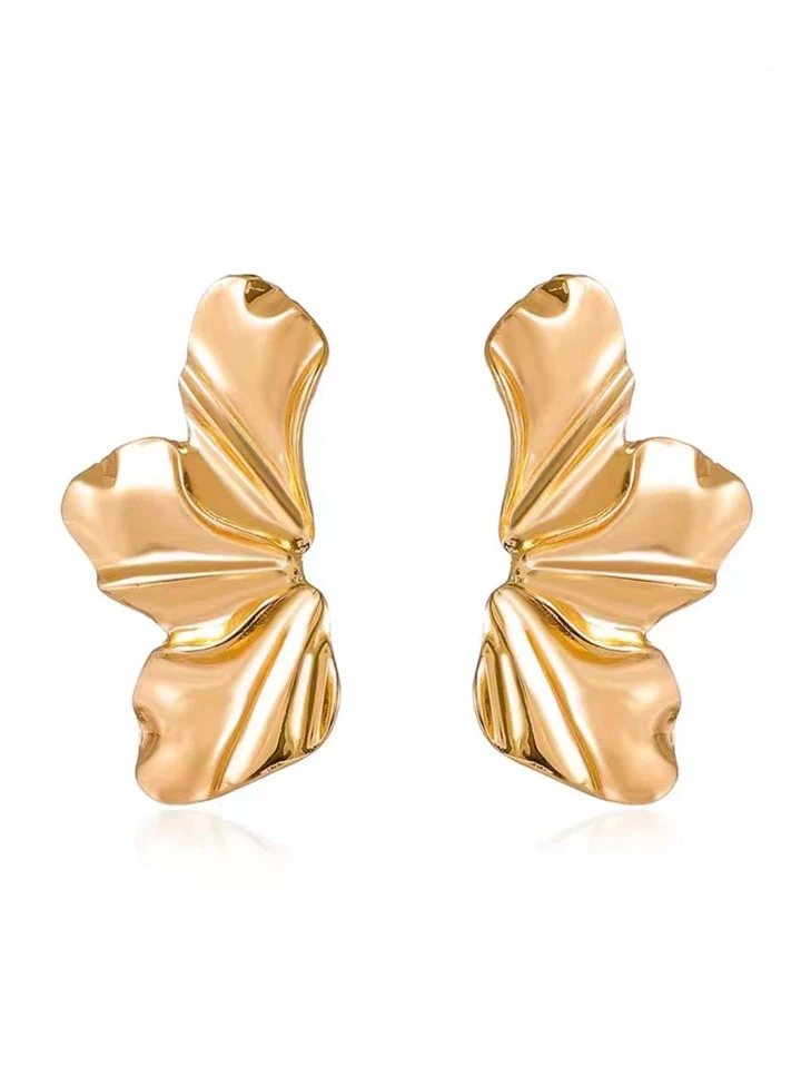 Brinco Flor Leque Lisa Média- Banhado a Ouro 18K - Semijoia