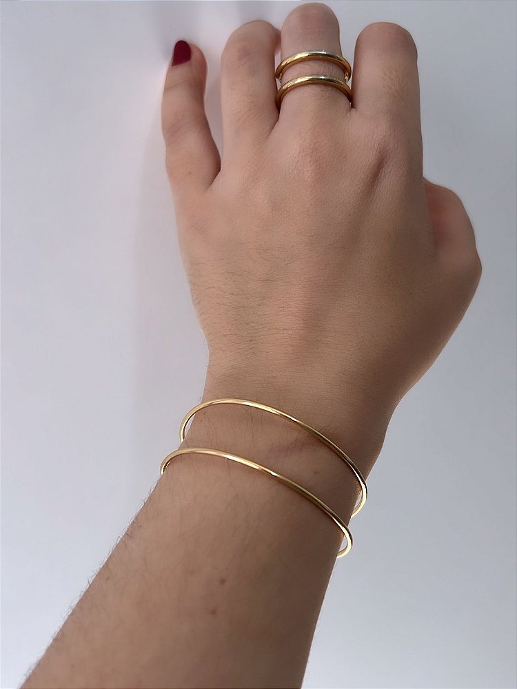 Bracelete Dois Fio Minimalista Ajustavel Liso - Semijoia Banhada em Ouro 18K