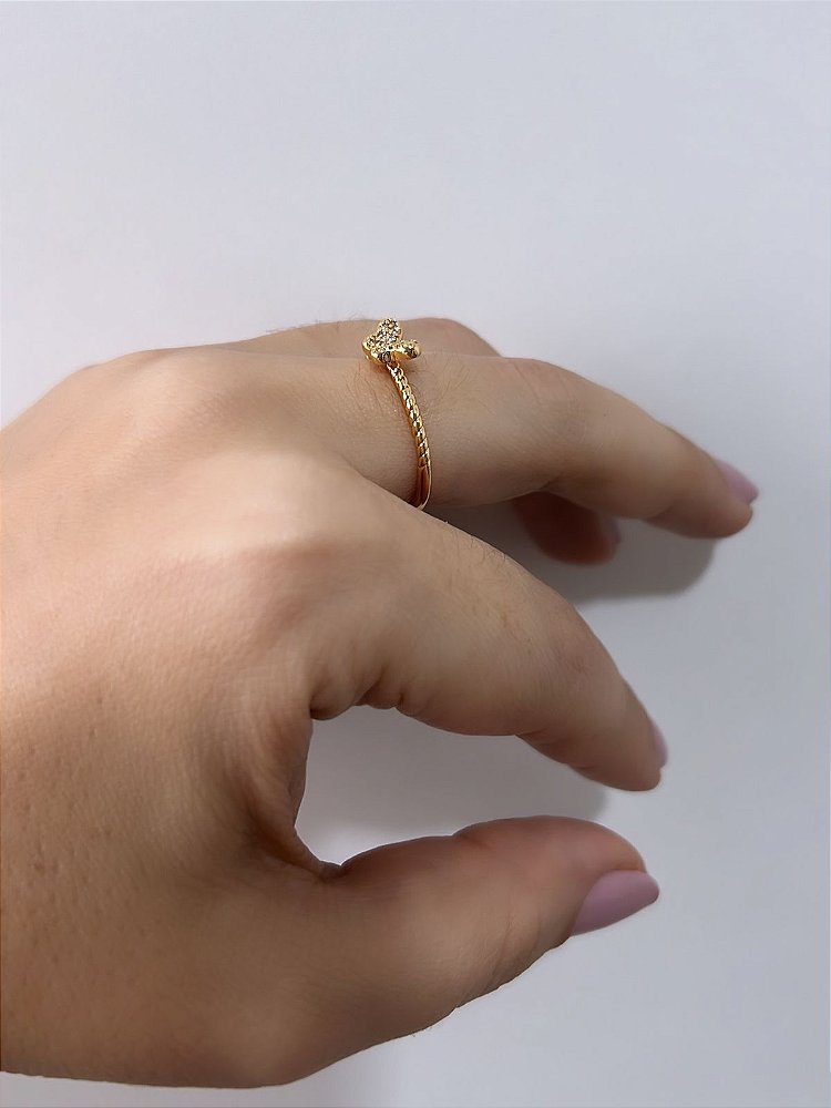 Anel de Borboleta Cravejada Minimalista - Joinha - Semijoia Banhada a Ouro 18k