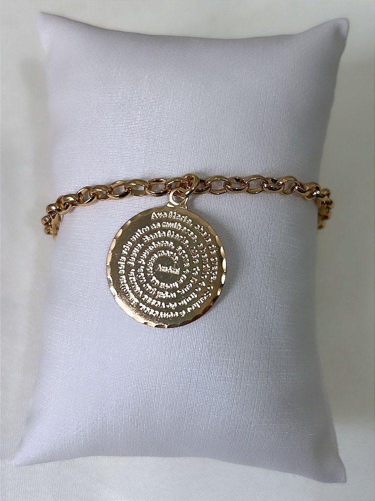 Pulseira Oração da Ave Maria - Elo Portugues - Semijoia Banhada a Ouro 18K