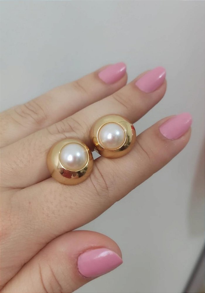 Brinco Olga de Perola - Semijoia Banhada a Ouro 18K