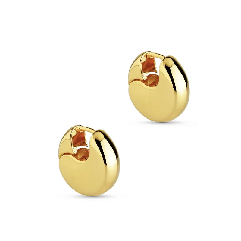 Brinco Argola Larga Media Articulada Lisa  - Semijoia Banhada a Ouro 18K