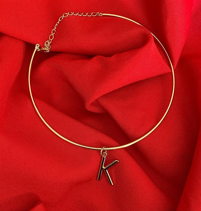 Colar Aro Letra Personalizado - Choker Personalizada Com Inicial - Semijoia Banhada a Ouro 18k