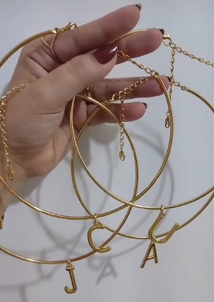 Colar Aro Letra Personalizado - Choker Personalizada Com Inicial - Semijoia Banhada a Ouro 18k