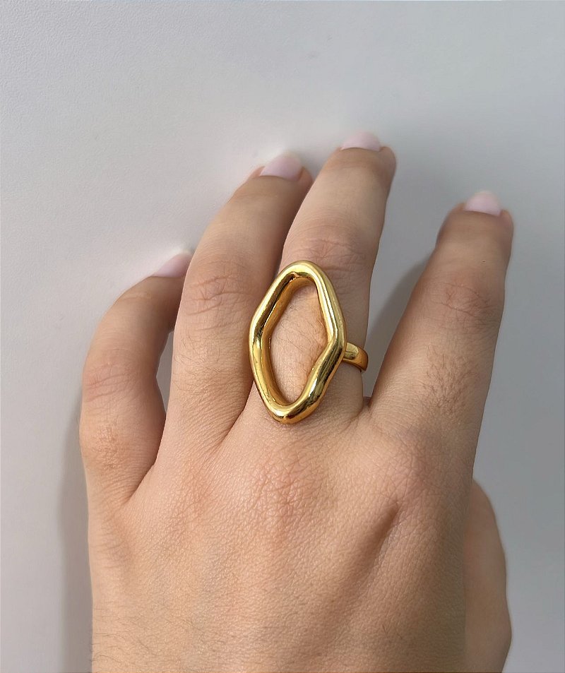 Anel Oval Orgânico Vasado - Semijoia Banhado a Ouro 18k