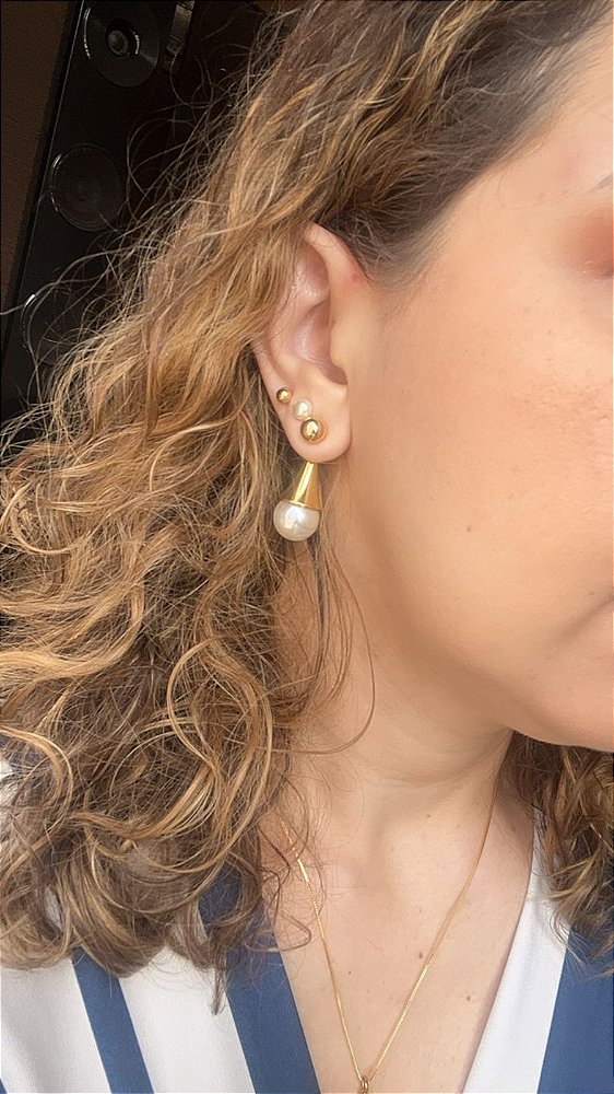 Conjunto Gota de Pérola - Semijoia  Banhada a Ouro 18K