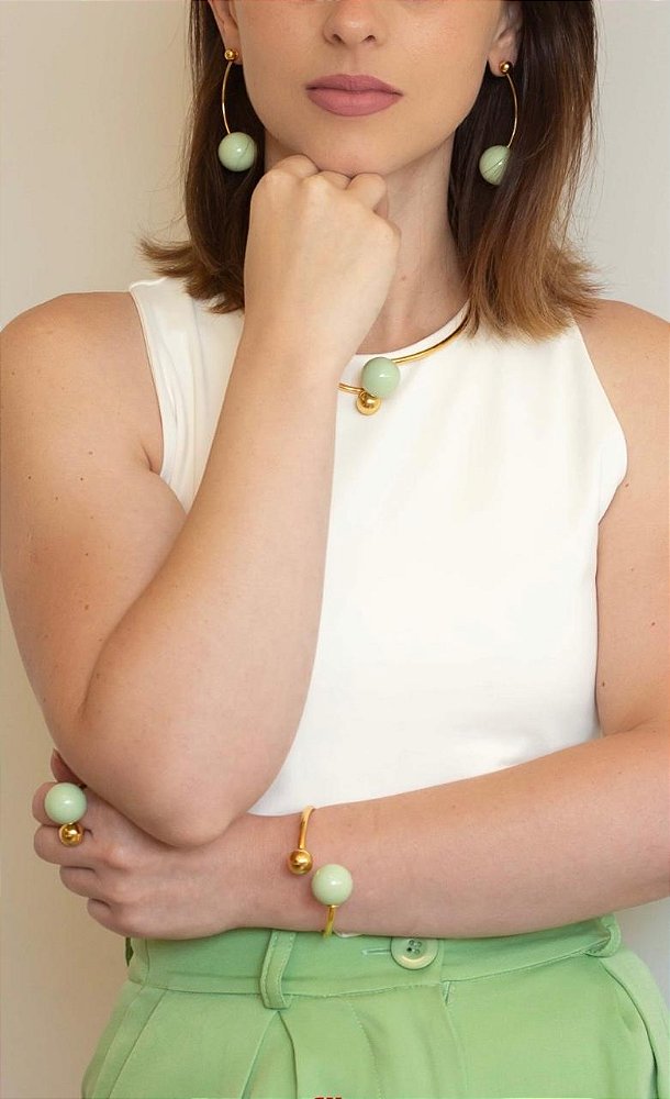 Bracelete Esfera Harmony Off White, Verde ou Marrom -Elegância Minimalista -Semijoia Banhado a Ouro 18k