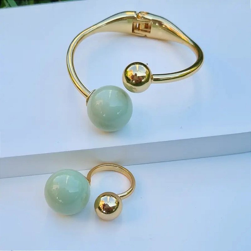 Bracelete Esfera Harmony Off White, Verde ou Marrom -Elegância Minimalista -Semijoia Banhado a Ouro 18k