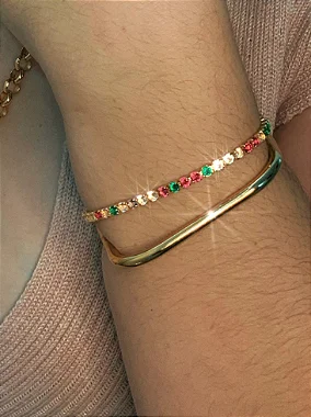 Bracelete Quadrado Fino Liso Minimalista Geométrico - Semijoia Banhada a Ouro 18K ou Rodio