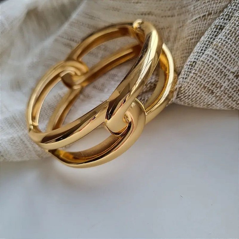 Bracelete Elo Dourado Impacto - Luxo e Estilo Atemporal - Semijoia Banhada a Ouro 18K