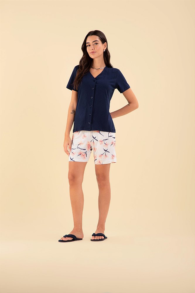 Pijama Feminino Toque Floral Kalize – Elegância Serena em 100% Algodão