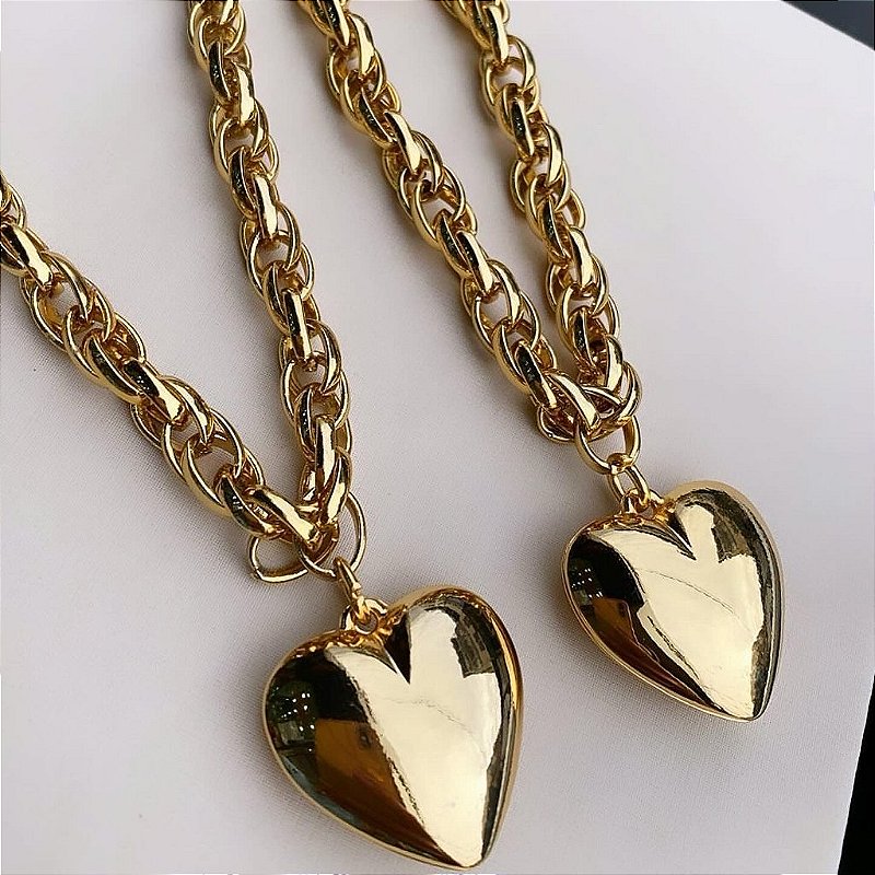Colar Coração Lilian – Amor em Forma de Elegância - Colar Corrente de Elo - Semijoia Banho Ouro 18K